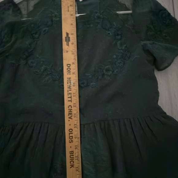 Zara Trafaluc Blouse sz Medium Green Embroidered Ruffle Peplum Top Short Sleeves - Picture 7 of 11